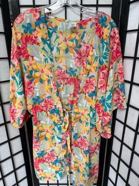 Bright Floral Tie-Front Beach Cover-Up